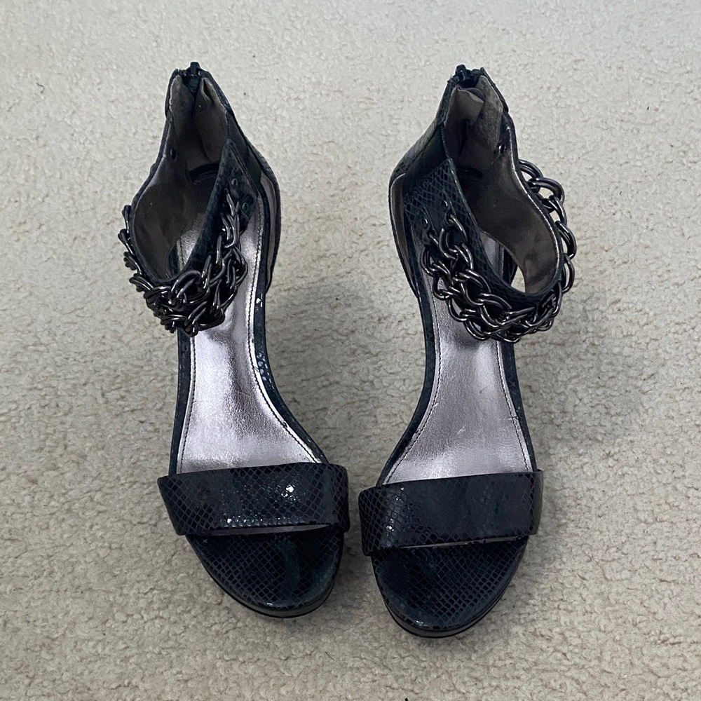 Black Chain-Ankle Strap Women's Heels